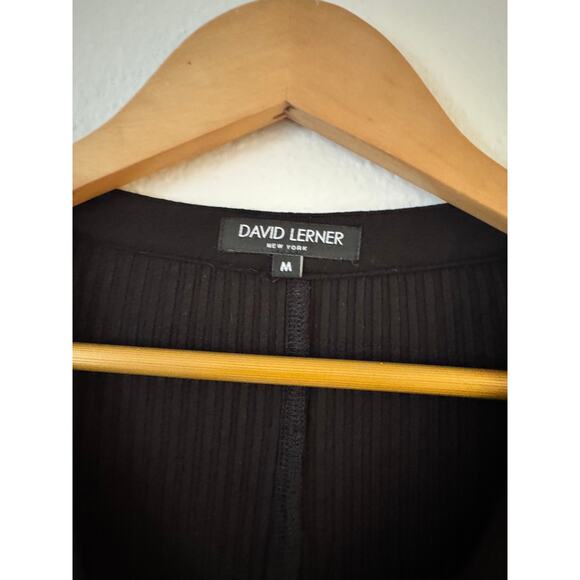 David Lerner Womens Button Front Cardigan M Black Ribbed Knit V-Neck Long Sleeve - Picture 4 of 8